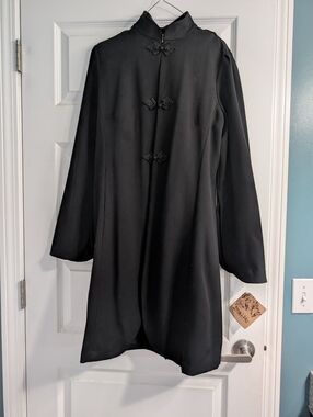 Classic Black Mandarin Collar Coat - Women's Jacket